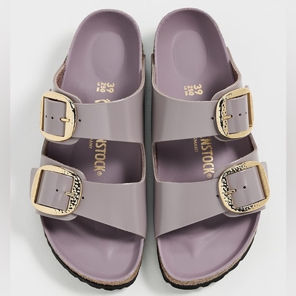 NWT Birkenstock Arizona Big Hammered Buckle High Shine Sandals Faded Purple